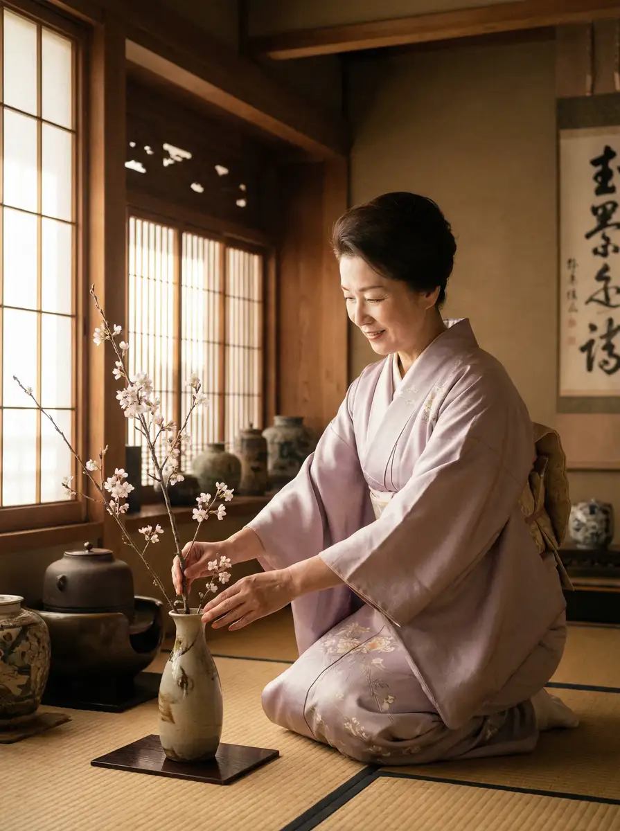 一位优雅的 草榴视频-免费视频专区|高清影视资源|每日更新 在和室中插花