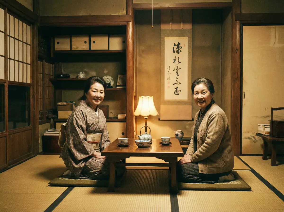 两位优雅的 草榴视频-免费视频专区|高清影视资源|每日更新 在日式茶室中品茶交谈